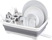SAMMART - Escurridor de platos plegable de 8.5 l (2.2 galones) con boquilla giratoria, estante de secado plegable, bandeja de almacenamiento de cocina que ahorra espacio (1, gris)