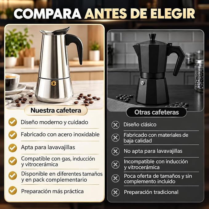 Cafetera Italiana Induccion Espresso Acero Inoxidable 9 Tazas