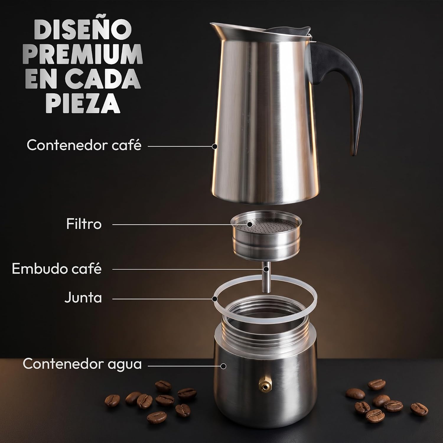 Cafetera Italiana Induccion Espresso Acero Inoxidable 9 Tazas