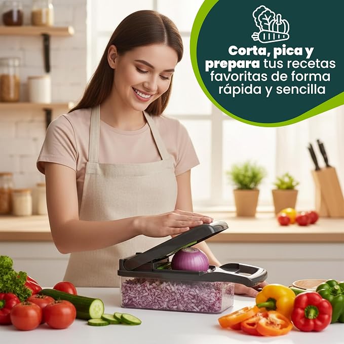 Mandolina 16 en 1: cortadora de verduras multifuncional con cuchillas intercambiables, rallador, rebanadora y cortadora de dados.