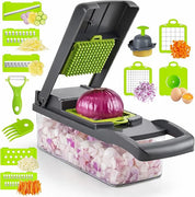 Mandolina 16 en 1: cortadora de verduras multifuncional con cuchillas intercambiables, rallador, rebanadora y cortadora de dados.