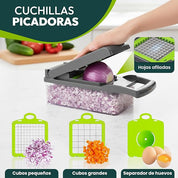 Mandolina 16 en 1: cortadora de verduras multifuncional con cuchillas intercambiables, rallador, rebanadora y cortadora de dados.