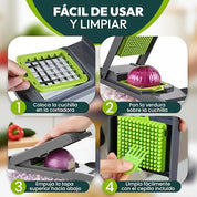Mandolina 16 en 1: cortadora de verduras multifuncional con cuchillas intercambiables, rallador, rebanadora y cortadora de dados.