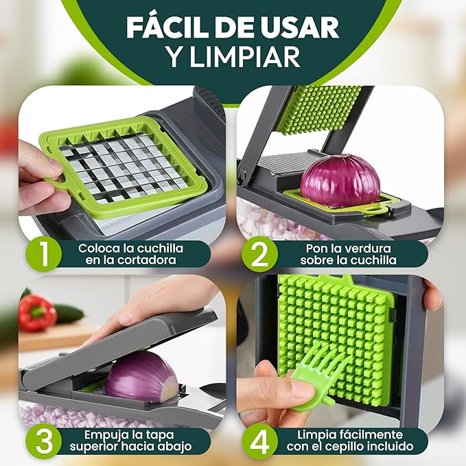Mandolina 16 en 1: cortadora de verduras multifuncional con cuchillas intercambiables, rallador, rebanadora y cortadora de dados.