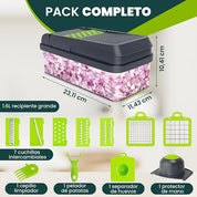 Mandolina 16 en 1: cortadora de verduras multifuncional con cuchillas intercambiables, rallador, rebanadora y cortadora de dados.