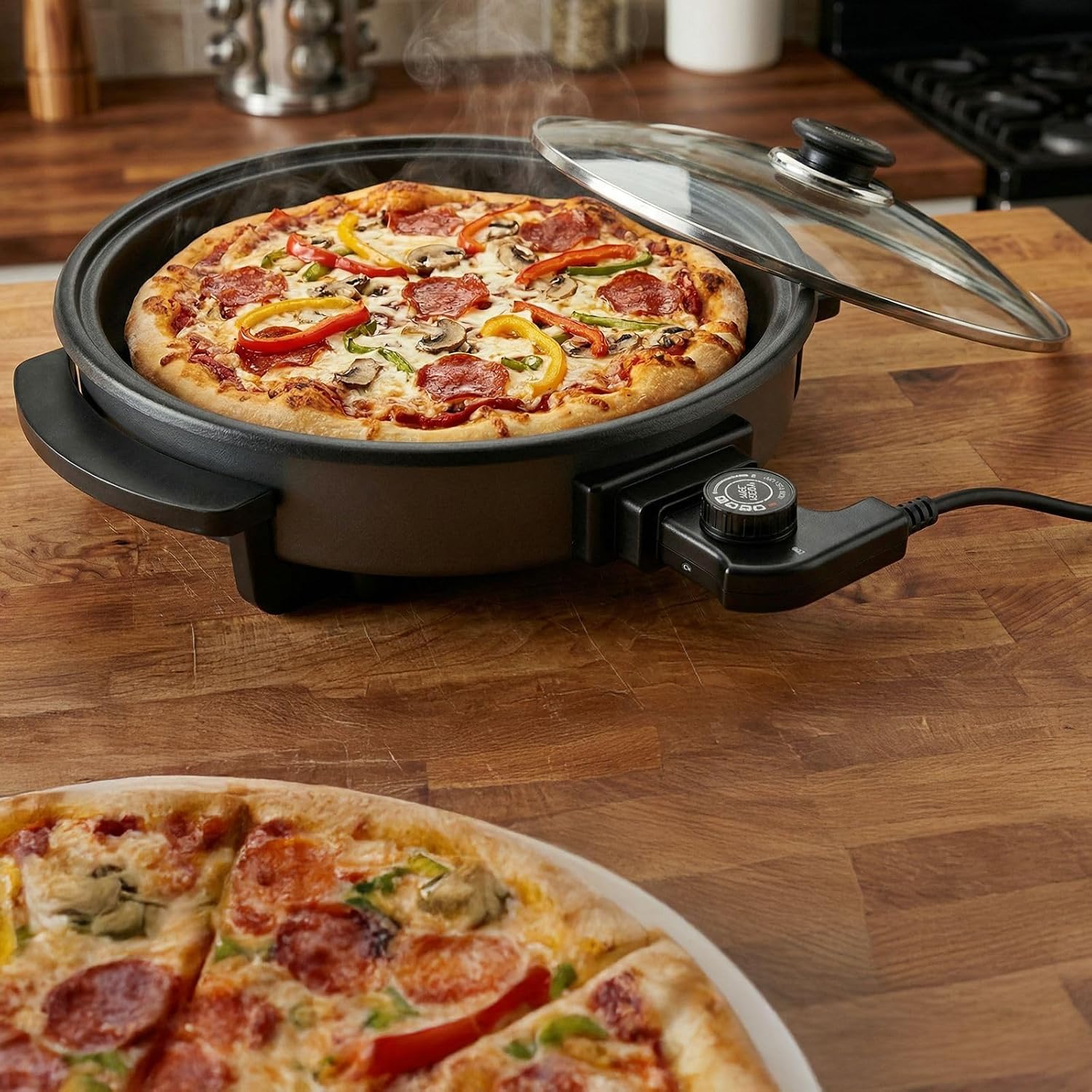 Sartén Paellera Eléctrica Antiadherente 40CM - Multicazuela con Termostato Ajustable 240ºC - Plancha Eléctrica para Cocinar sin Esfuerzo - Sartén con Tapa de Cristal para Cocción