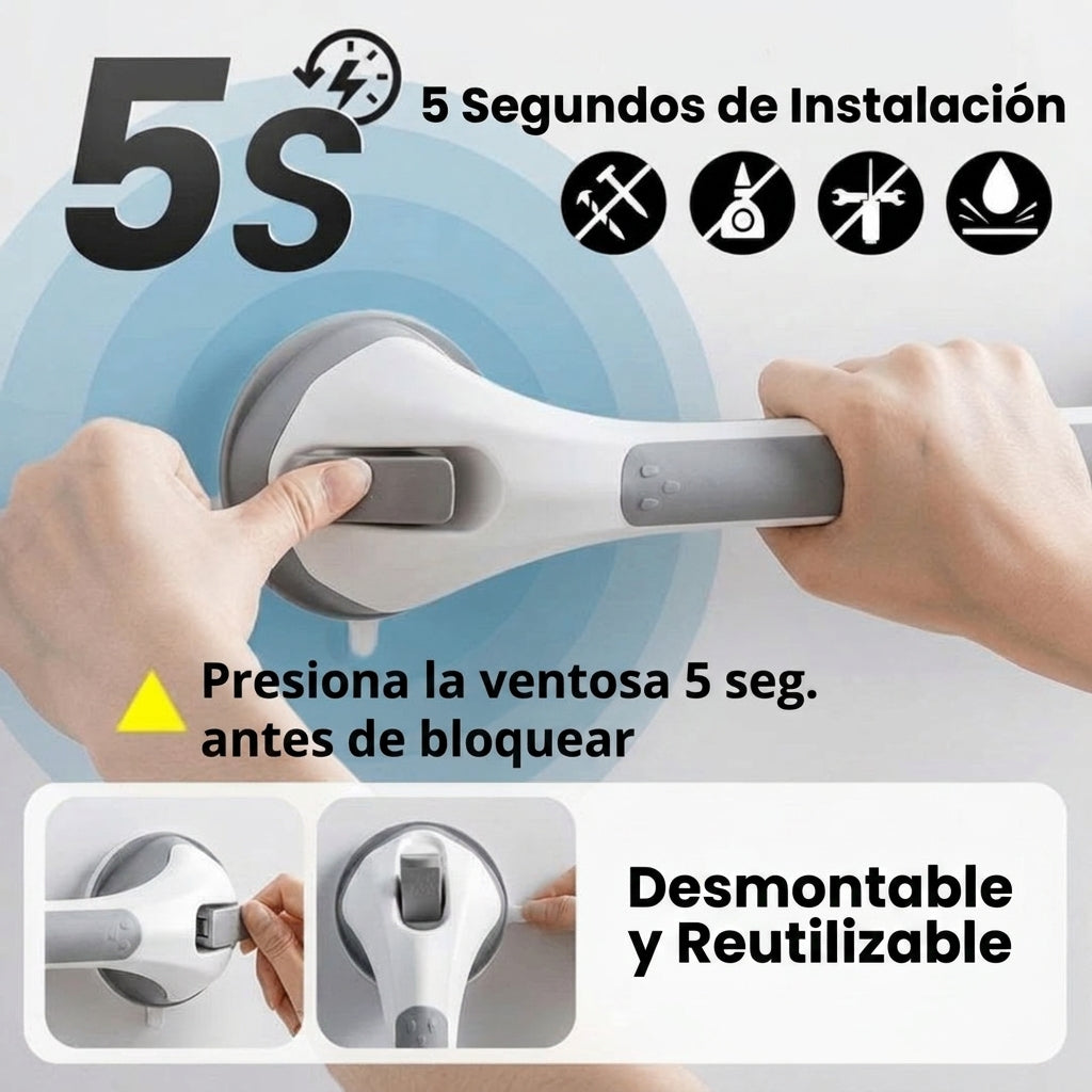 Barra de Apoyo para Ducha y Baño con Ventosas – Pack de 2