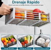 Escurridor de fregadero extensible de acero inoxidable, gris, ajustable de 29 a 44 cm