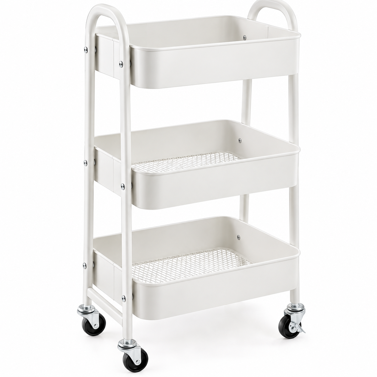 MIKO-MIKA | Carro móvil, Carrito de Almacenamiento de 3 Niveles, Marco de Acero, con Mango, 2 Frenos, Montaje fácil, para Dormitorio, lavadero del baño fruta