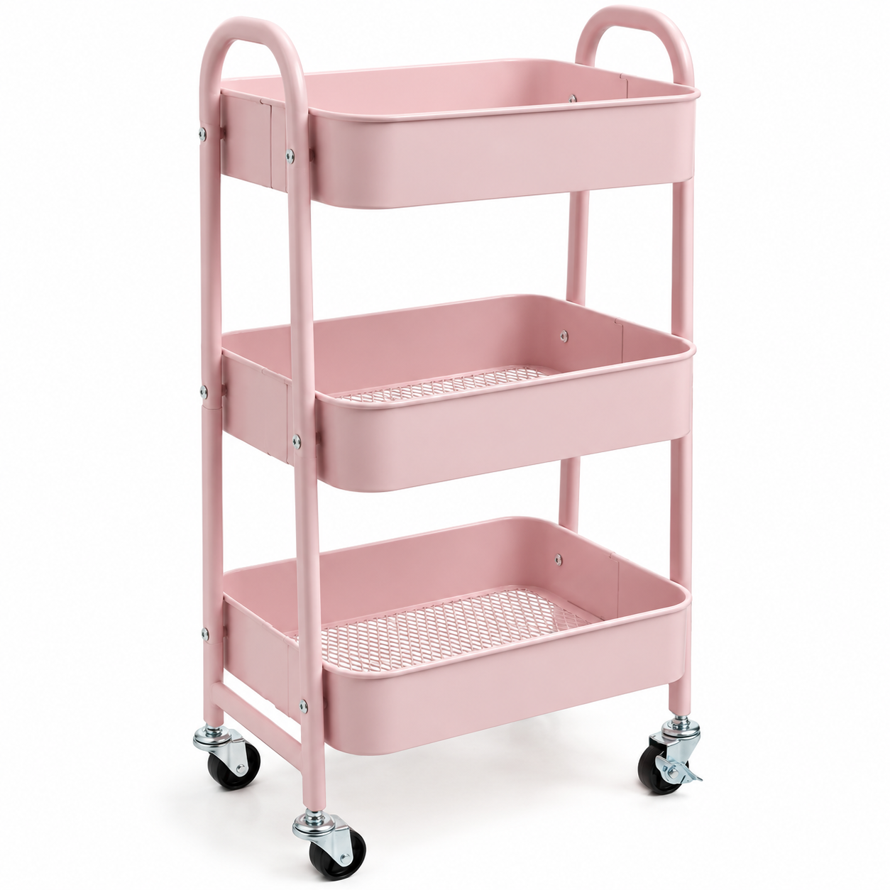 MIKO-MIKA | Carro móvil, Carrito de Almacenamiento de 3 Niveles, Marco de Acero, con Mango, 2 Frenos, Montaje fácil, para Dormitorio, lavadero del baño fruta