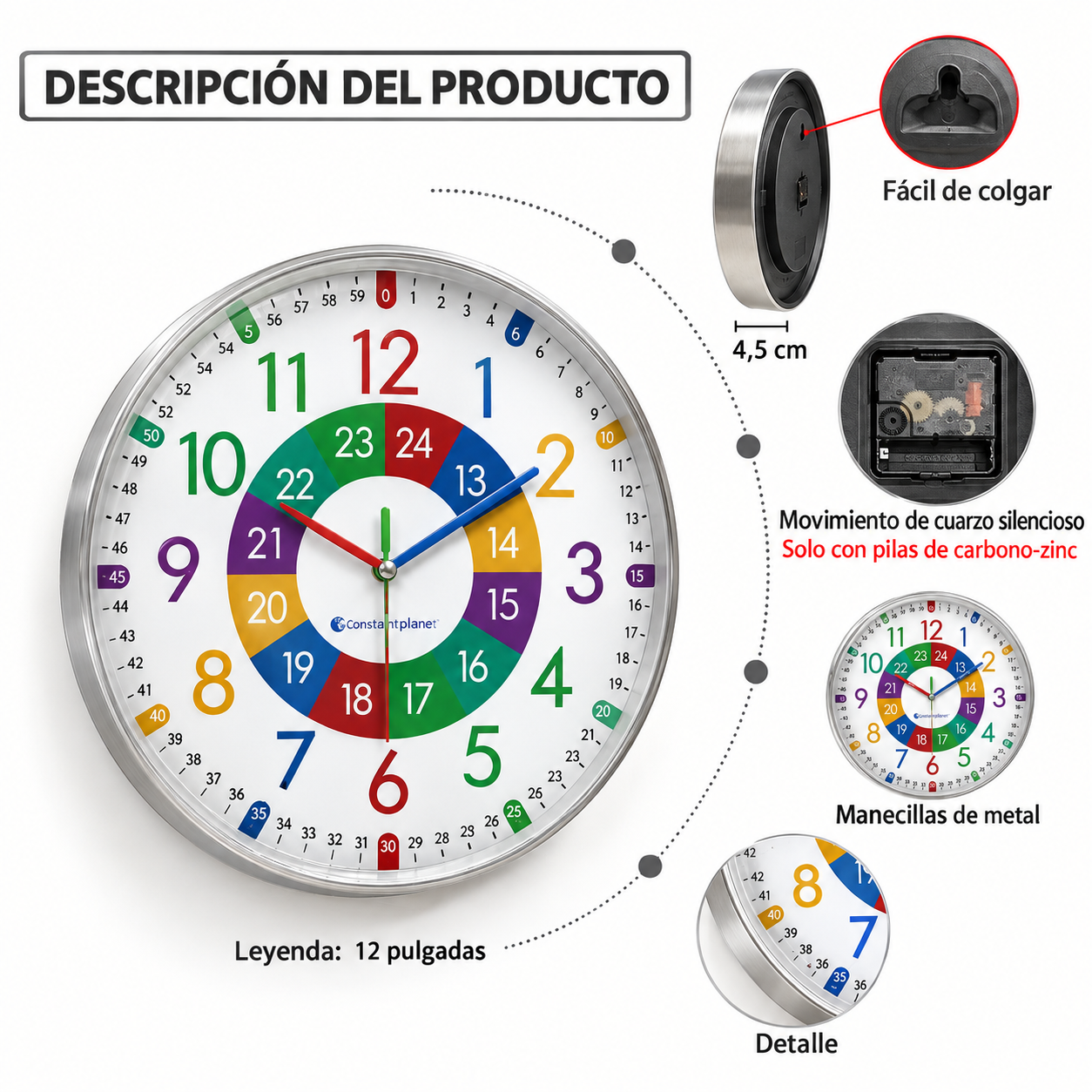 Reloj de Pared Educativo para Niños | Reloj Infantil para Aprender a Leer la Hora