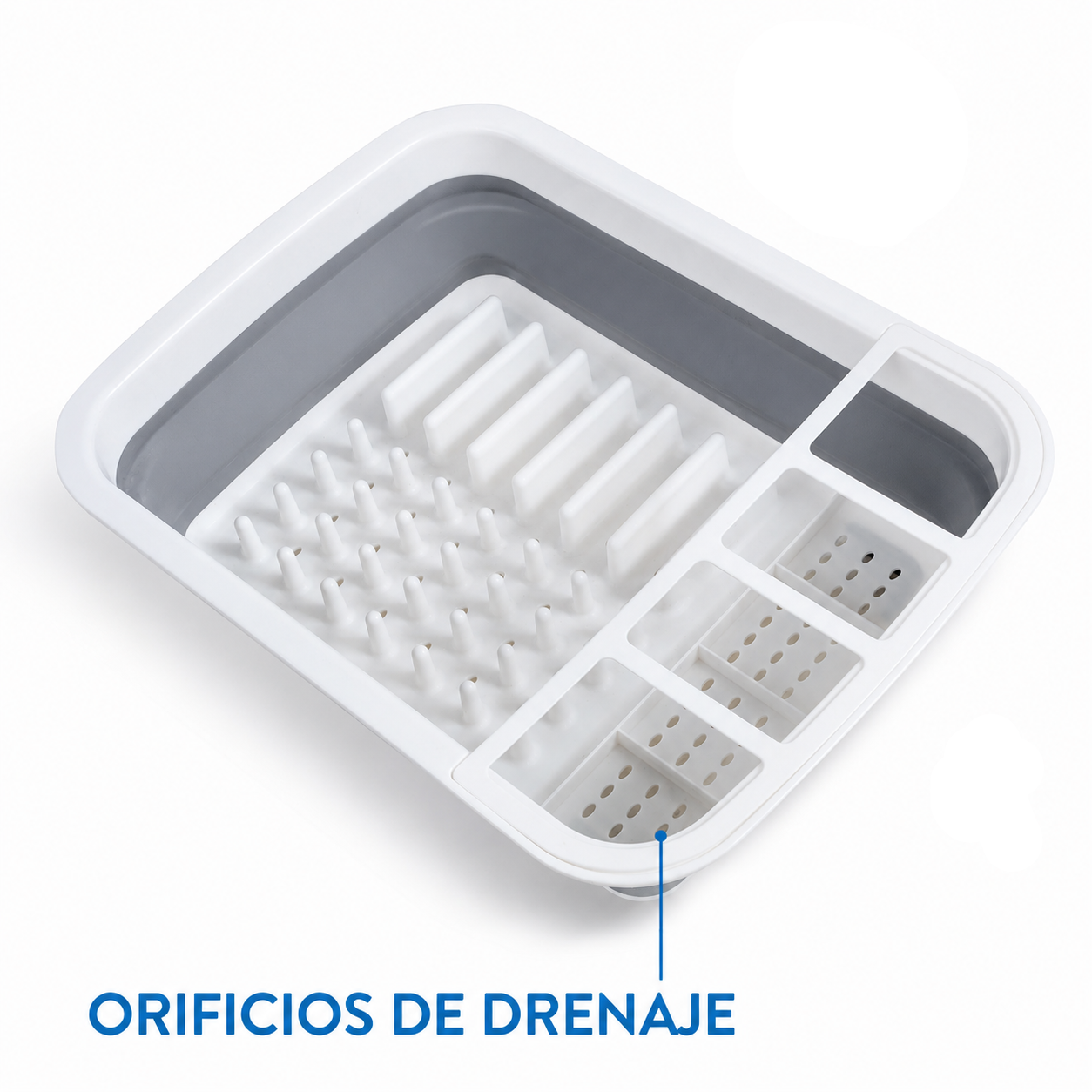 SAMMART - Escurridor de platos plegable de 8.5 l (2.2 galones) con boquilla giratoria, estante de secado plegable, bandeja de almacenamiento de cocina que ahorra espacio (1, gris)