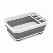 SAMMART - Escurridor de platos plegable de 8.5 l (2.2 galones) con boquilla giratoria, estante de secado plegable, bandeja de almacenamiento de cocina que ahorra espacio (1, gris)