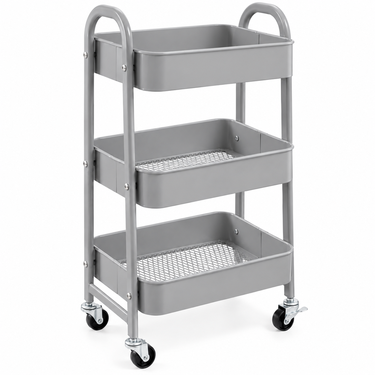 MIKO-MIKA | Carro móvil, Carrito de Almacenamiento de 3 Niveles, Marco de Acero, con Mango, 2 Frenos, Montaje fácil, para Dormitorio, lavadero del baño fruta