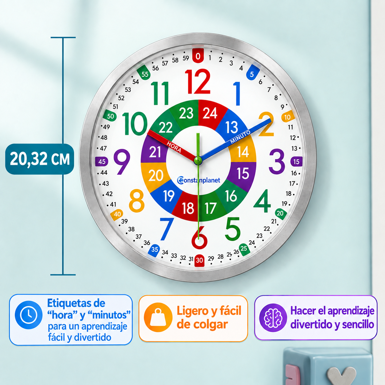 Reloj de Pared Educativo para Niños | Reloj Infantil para Aprender a Leer la Hora