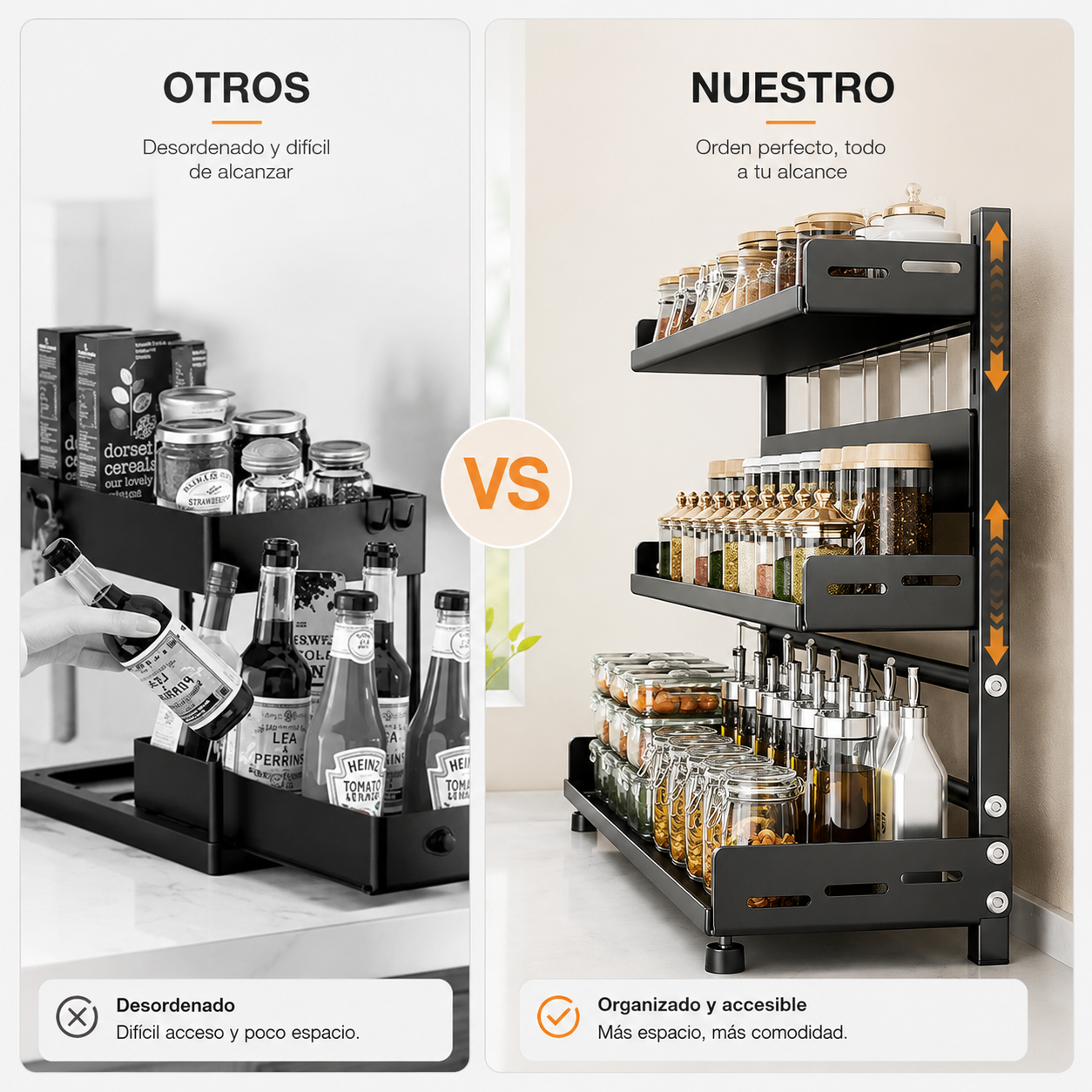 Estante para Almacenamiento de Especias de 2 Niveles Ajustable | Organizador de Cocina de Metal para Encimera