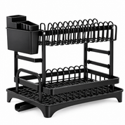 Escurreplatos de 2 Niveles KANET | Acero Inoxidable, Gran Capacidad con Bandeja de Drenaje y Portacubiertos