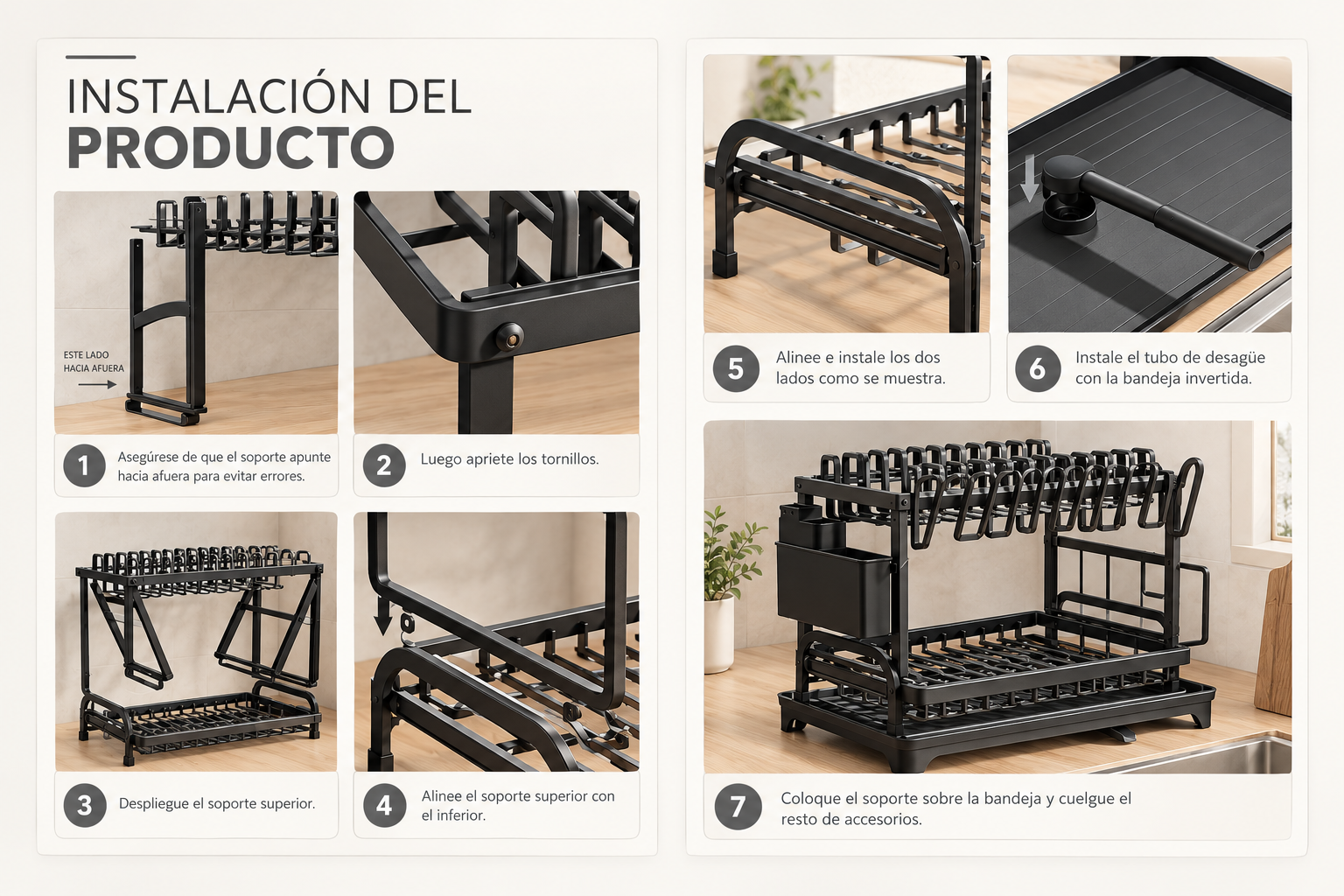 Escurreplatos de 2 Niveles KANET | Acero Inoxidable, Gran Capacidad con Bandeja de Drenaje y Portacubiertos