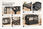 Escurreplatos de 2 Niveles KANET | Acero Inoxidable, Gran Capacidad con Bandeja de Drenaje y Portacubiertos