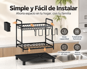 Escurreplatos de 2 Niveles KANET | Acero Inoxidable, Gran Capacidad con Bandeja de Drenaje y Portacubiertos