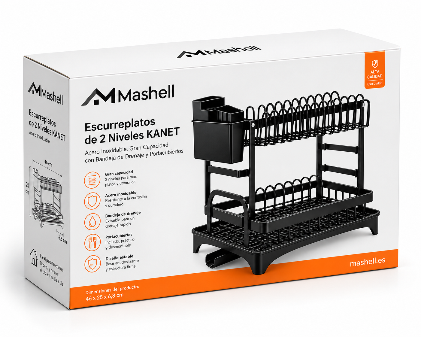 Escurreplatos de 2 Niveles KANET | Acero Inoxidable, Gran Capacidad con Bandeja de Drenaje y Portacubiertos