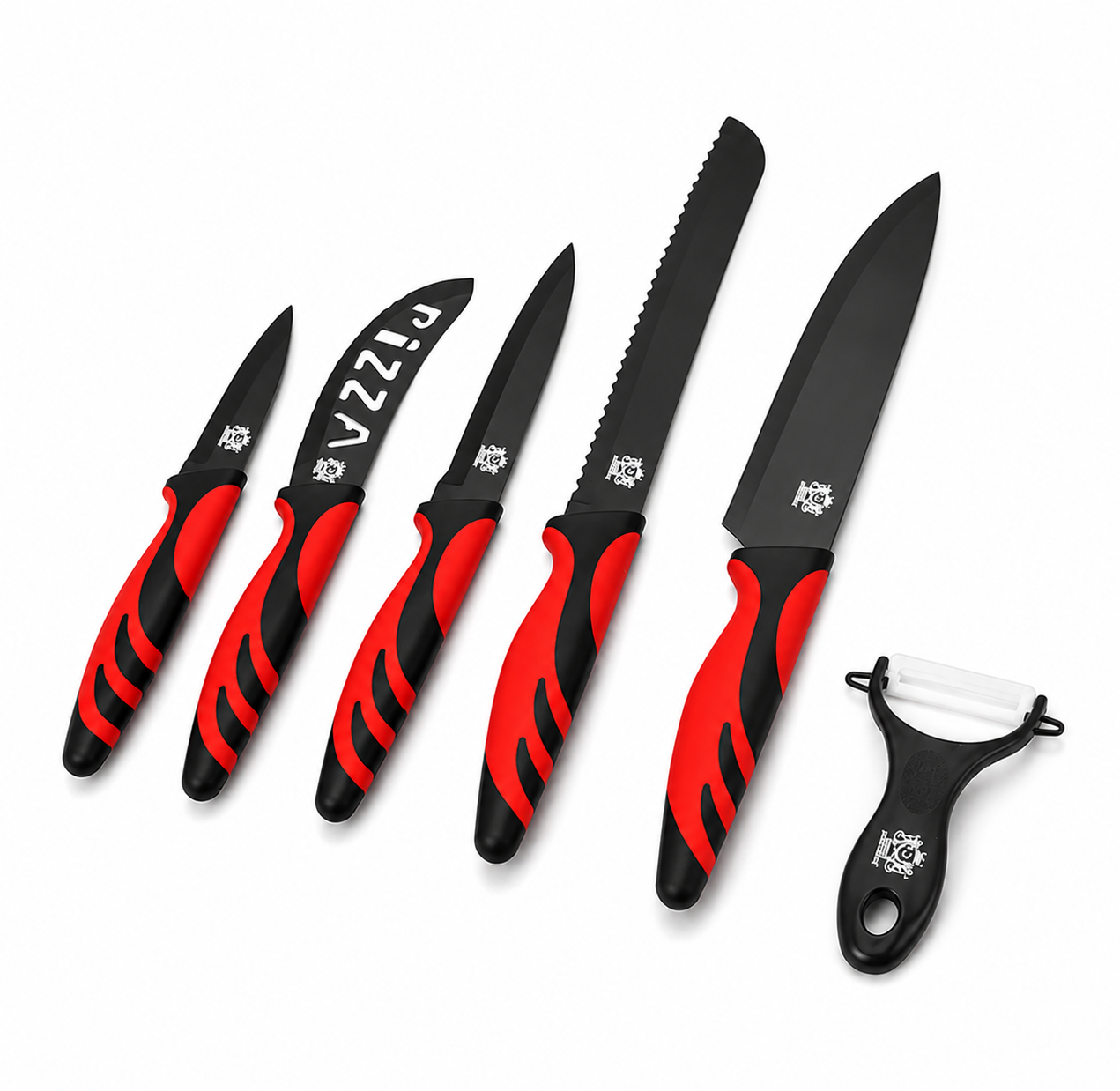 SWISS EXCELLENCE - Juego Set de Cuchillos de Cocina, Conjunto de Cuchillos Profesionales, 5 Cuchillos de Acero Inoxidable y 1 Cuchillo Pelador de Verduras.