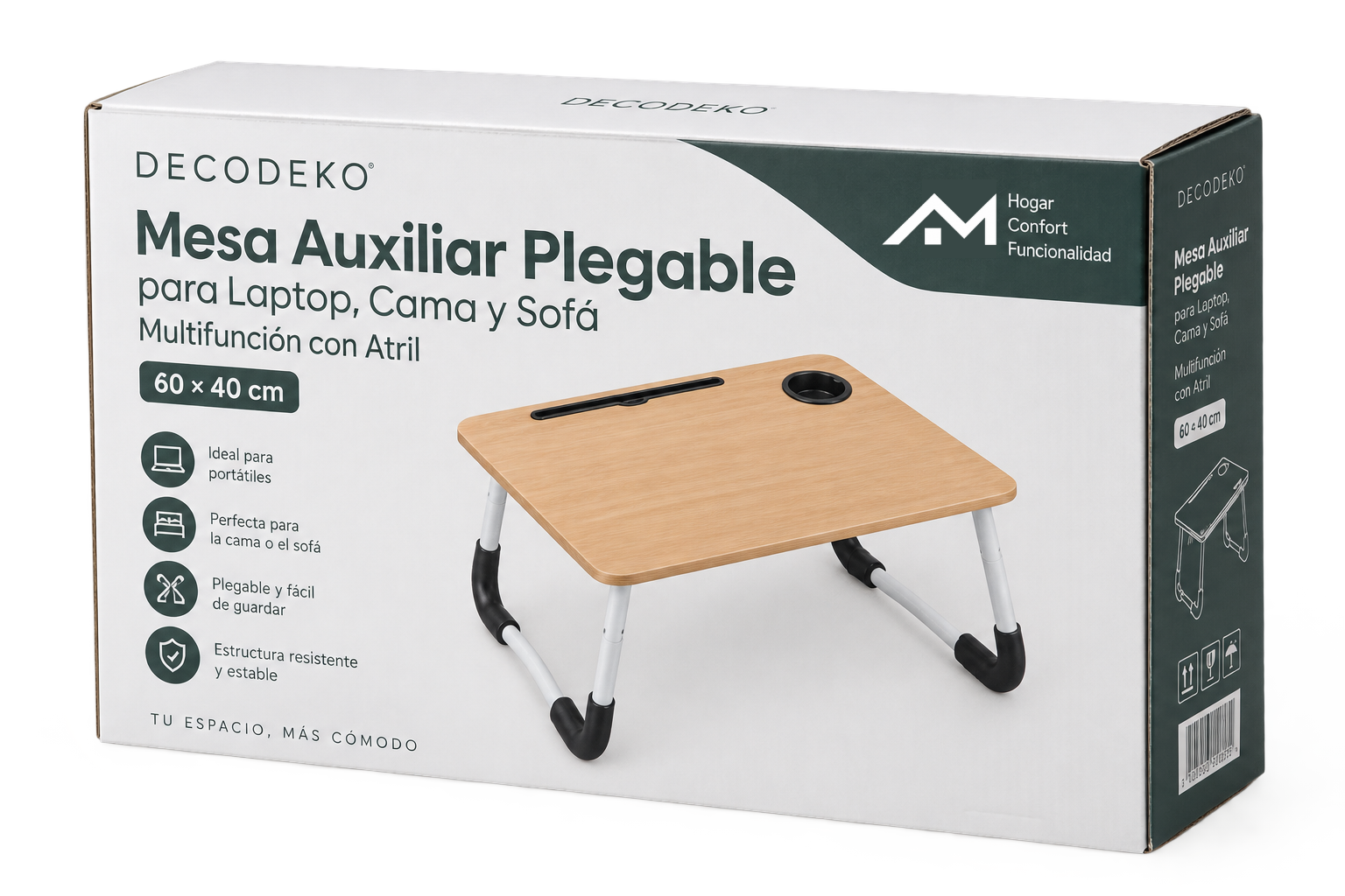 DECODEKO — Mesa Auxiliar Plegable para Laptop, Cama y Sofá, Multifunción con Atril – 60 × 40 cm