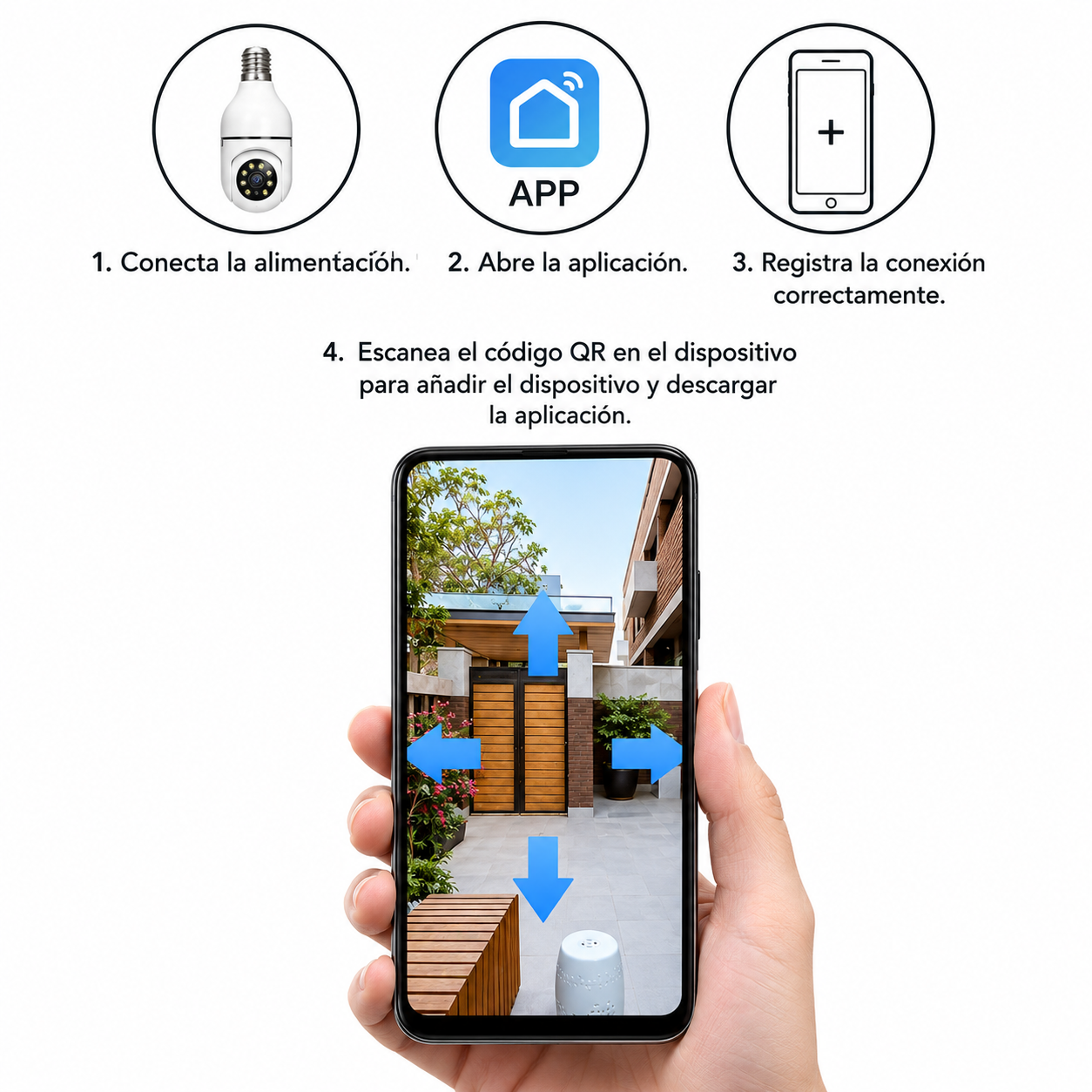 Cámara de Seguridad WiFi Tipo Bombilla 1080p Full HD con Visión Panorámica 360°, Detección de Movimiento, Seguimiento Automático y Visión Nocturna