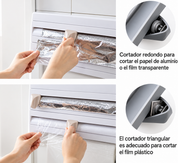 Portarrollos de papel de cocina de pared cuatro en uno (embalaje de plástico), dispensador de film transparente multifuncional