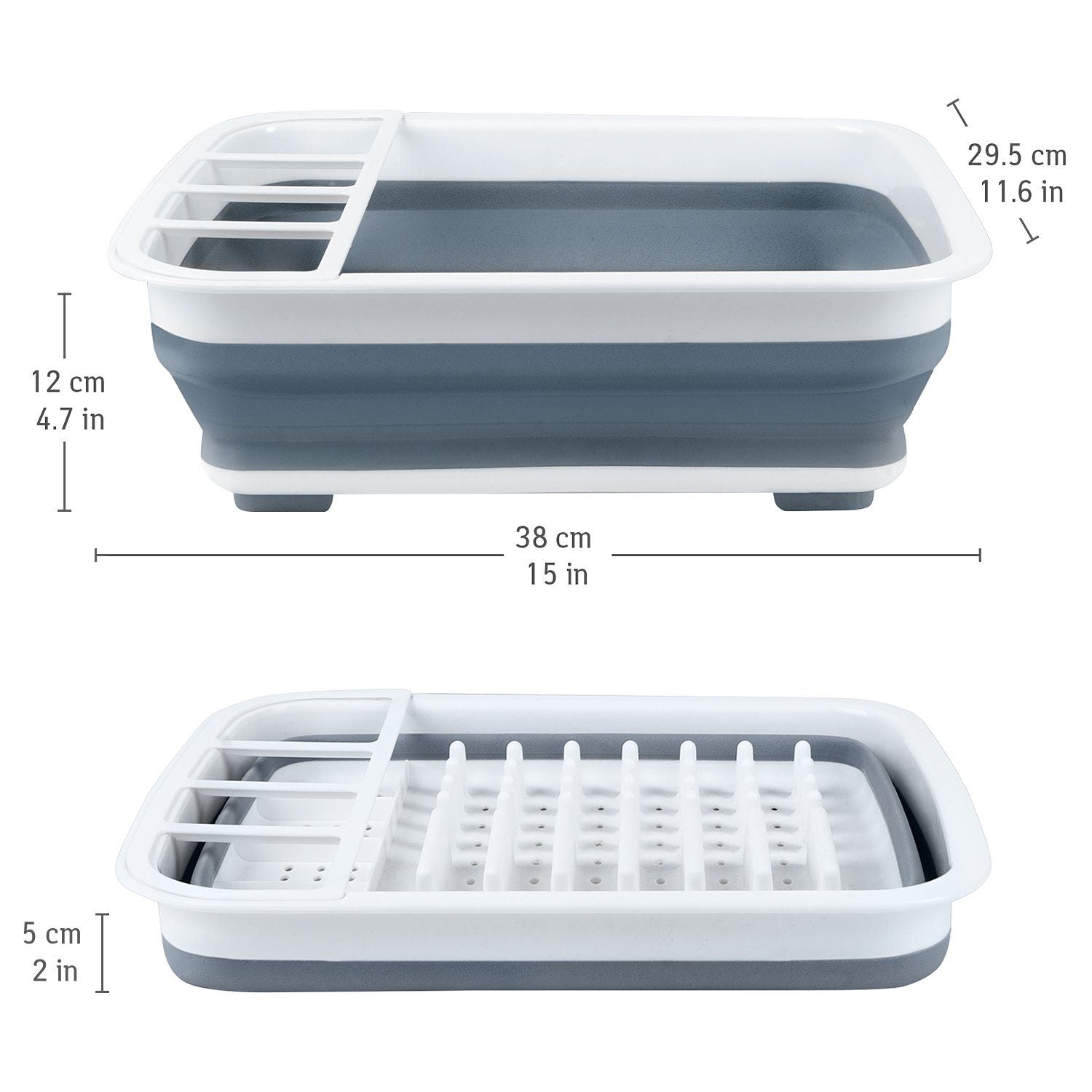 SAMMART - Escurridor de platos plegable de 8.5 l (2.2 galones) con boquilla giratoria, estante de secado plegable, bandeja de almacenamiento de cocina que ahorra espacio (1, gris)