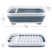 SAMMART - Escurridor de platos plegable de 8.5 l (2.2 galones) con boquilla giratoria, estante de secado plegable, bandeja de almacenamiento de cocina que ahorra espacio (1, gris)