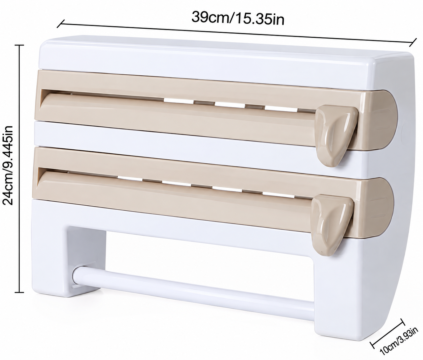 Portarrollos de papel de cocina de pared cuatro en uno (embalaje de plástico), dispensador de film transparente multifuncional