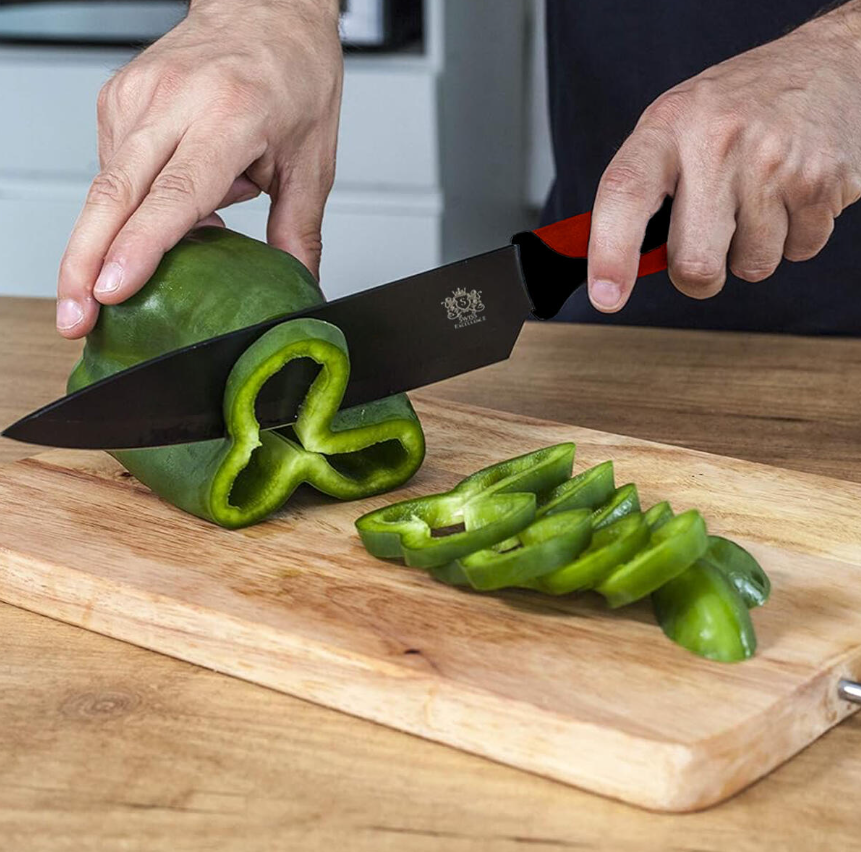 SWISS EXCELLENCE - Juego Set de Cuchillos de Cocina, Conjunto de Cuchillos Profesionales, 5 Cuchillos de Acero Inoxidable y 1 Cuchillo Pelador de Verduras.