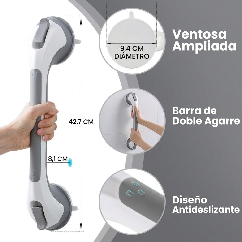 Barra de Apoyo para Ducha y Baño con Ventosas – Pack de 2