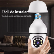 Cámara de Seguridad WiFi Tipo Bombilla 1080p Full HD con Visión Panorámica 360°, Detección de Movimiento, Seguimiento Automático y Visión Nocturna