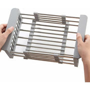 Escurridor de fregadero extensible de acero inoxidable, gris, ajustable de 29 a 44 cm